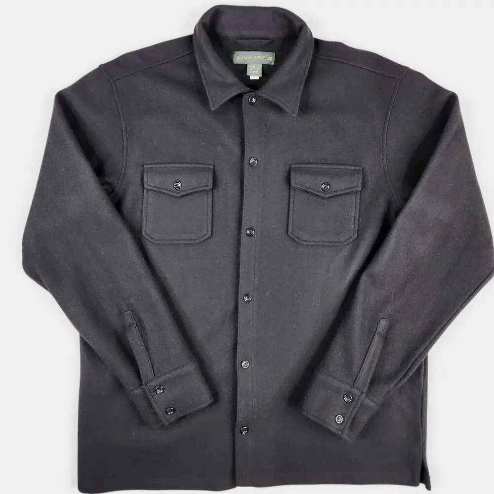Y2K Banana Republic Wool Shirt Jacket Mens Large Black Military Overshirt Korea